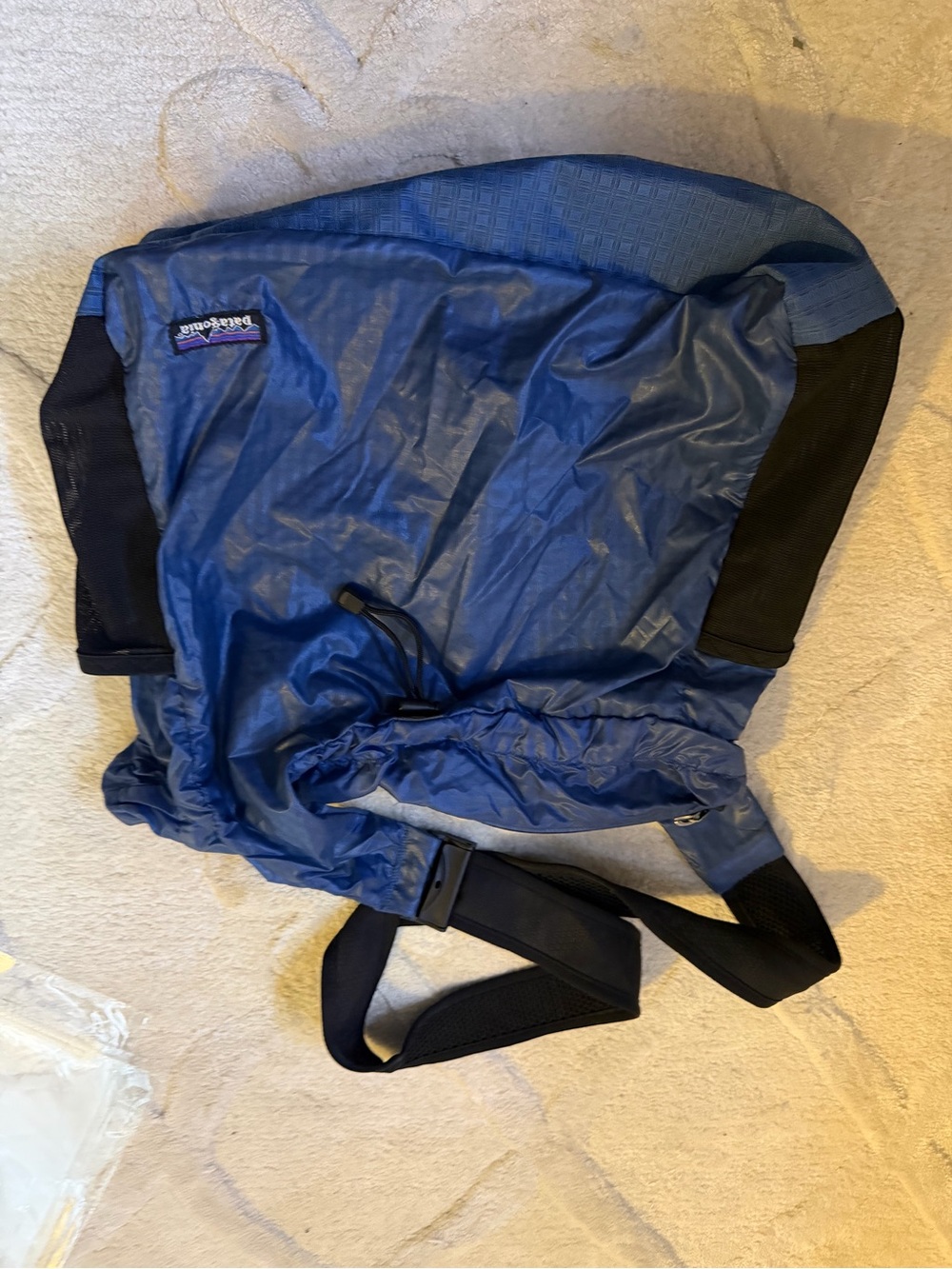 Patagonia Blue Drawstring Pack with Black Accents
